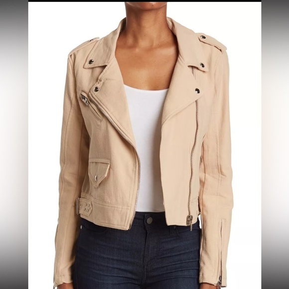 NWT BLANKNYC Women's Crepe Moto Jacket Zips Snaps Adjust Belt Tan - Picture 1 of 5
